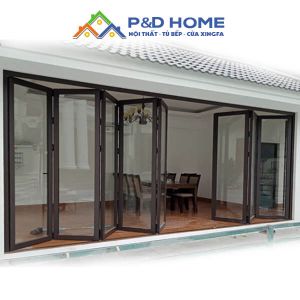 Cửa đi mở xếp gấp 8 cánh nhôm Xingfa